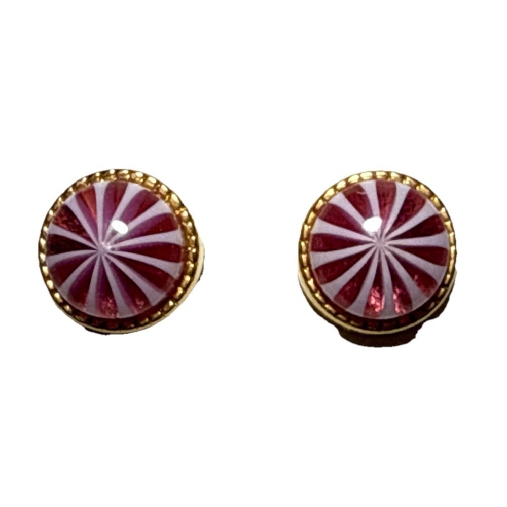 Vintage Gold Tone Purple and White Candy-Like Swirl Stud Earrings J18-21